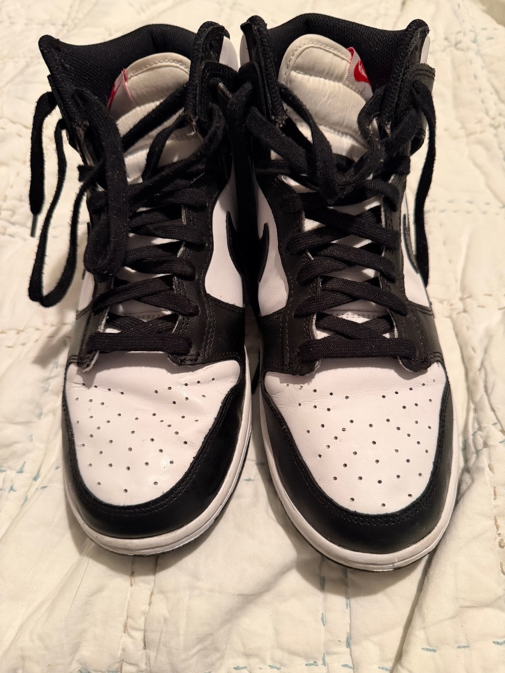 Nike High-Top Sneakers in Black and White with Red Tongue Detail
